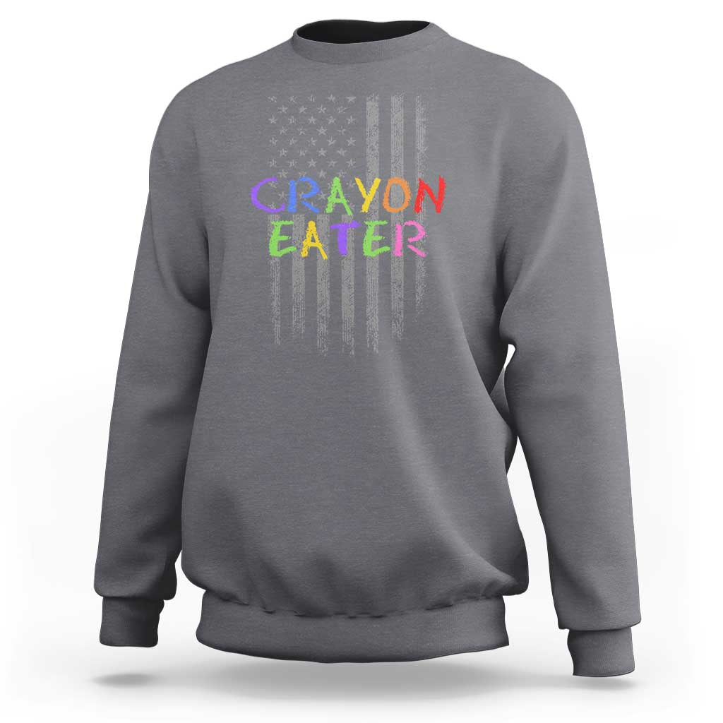 Funny Marine Military Veteran Sweatshirt Crayon Eater American Flag - Wonder Print Shop
