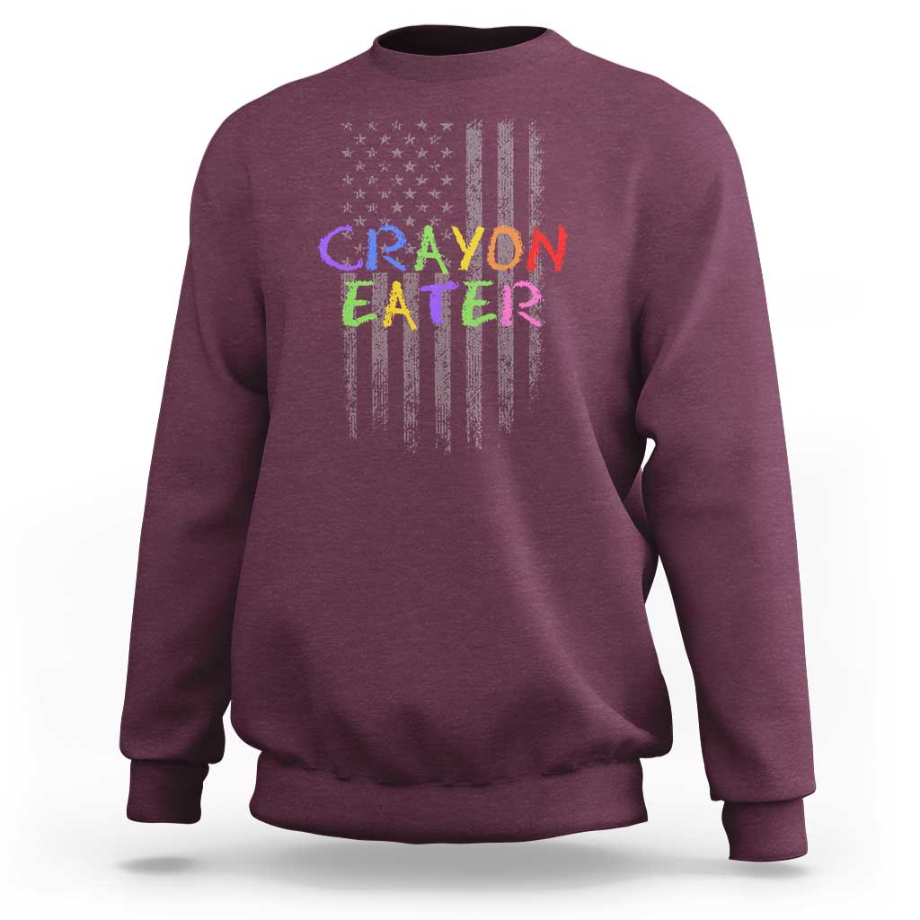 Funny Marine Military Veteran Sweatshirt Crayon Eater American Flag - Wonder Print Shop