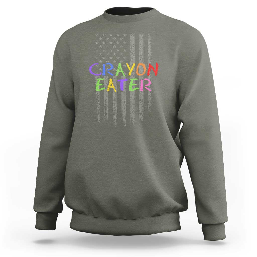 Funny Marine Military Veteran Sweatshirt Crayon Eater American Flag - Wonder Print Shop