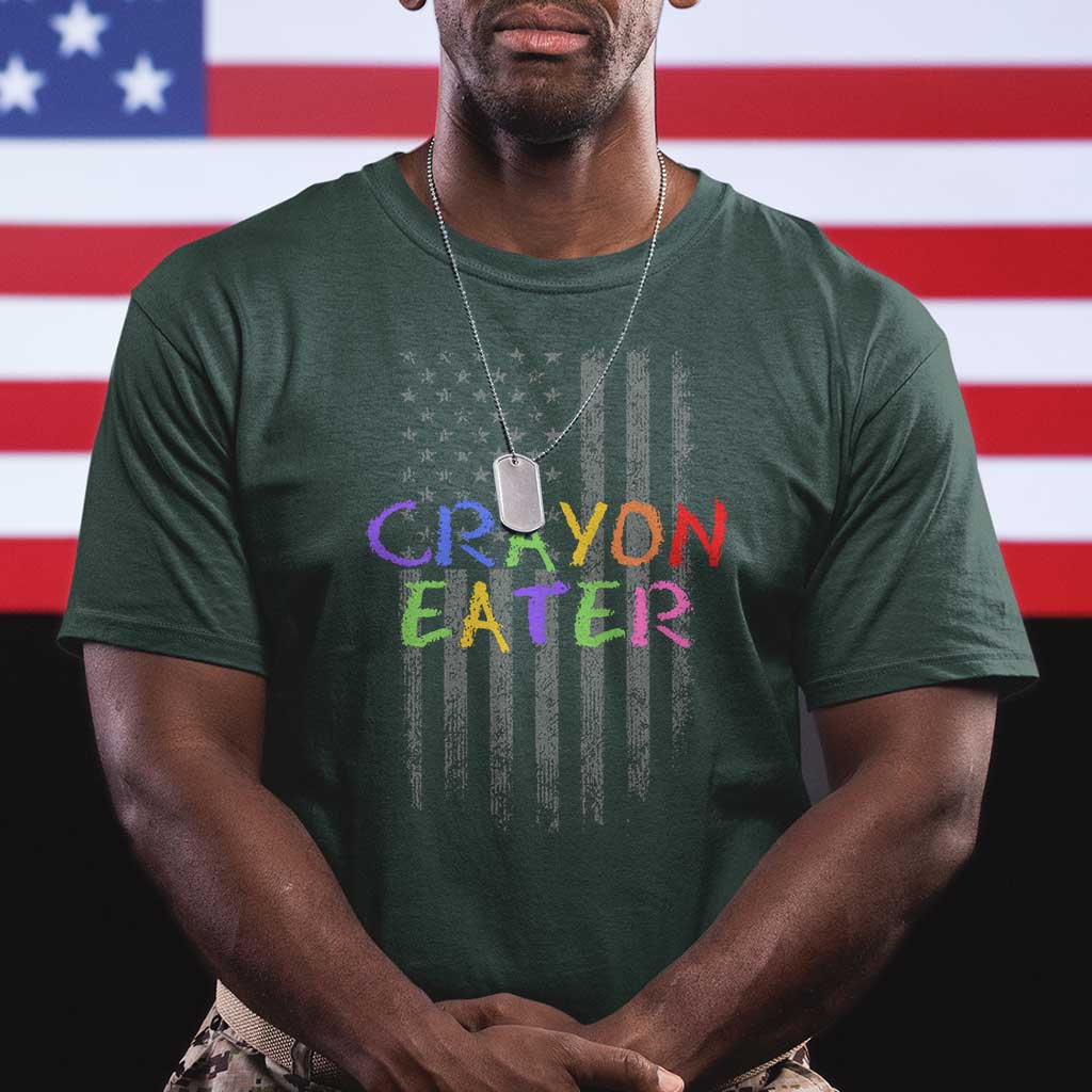 Funny Marine Military Veteran T Shirt Crayon Eater American Flag - Wonder Print Shop