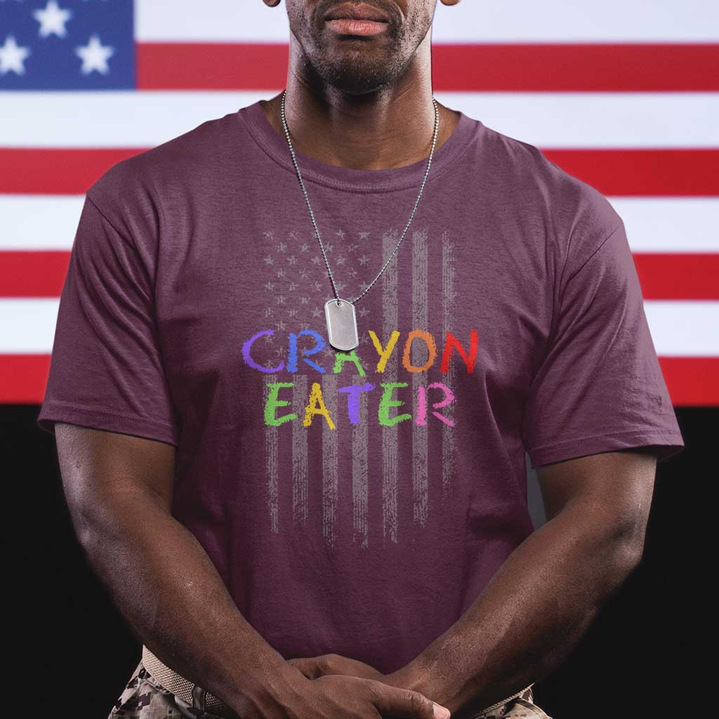 Funny Marine Military Veteran T Shirt Crayon Eater American Flag - Wonder Print Shop
