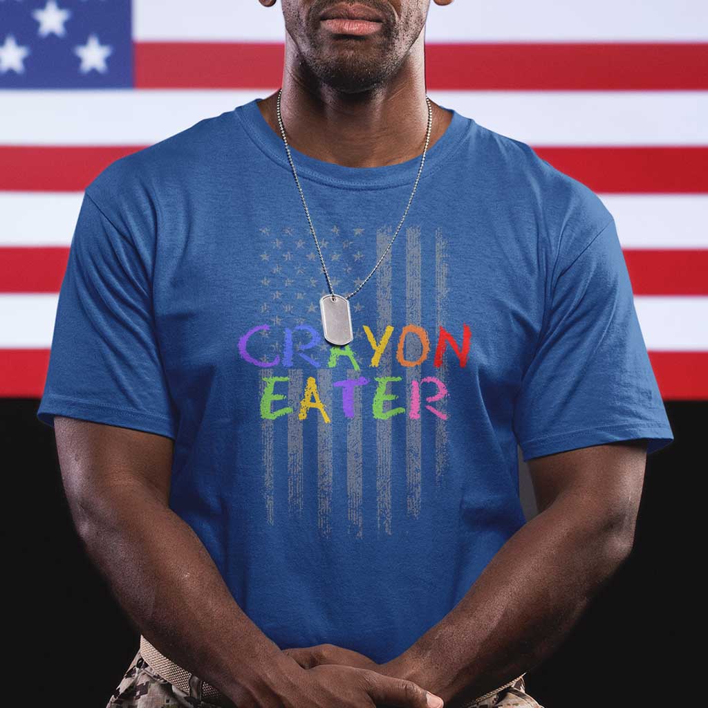 Funny Marine Military Veteran T Shirt Crayon Eater American Flag - Wonder Print Shop