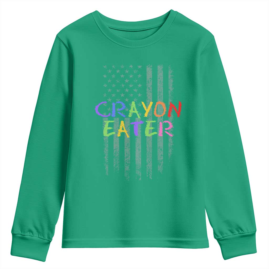 Funny Marine Military Veteran Youth Sweatshirt Crayon Eater American Flag - Wonder Print Shop