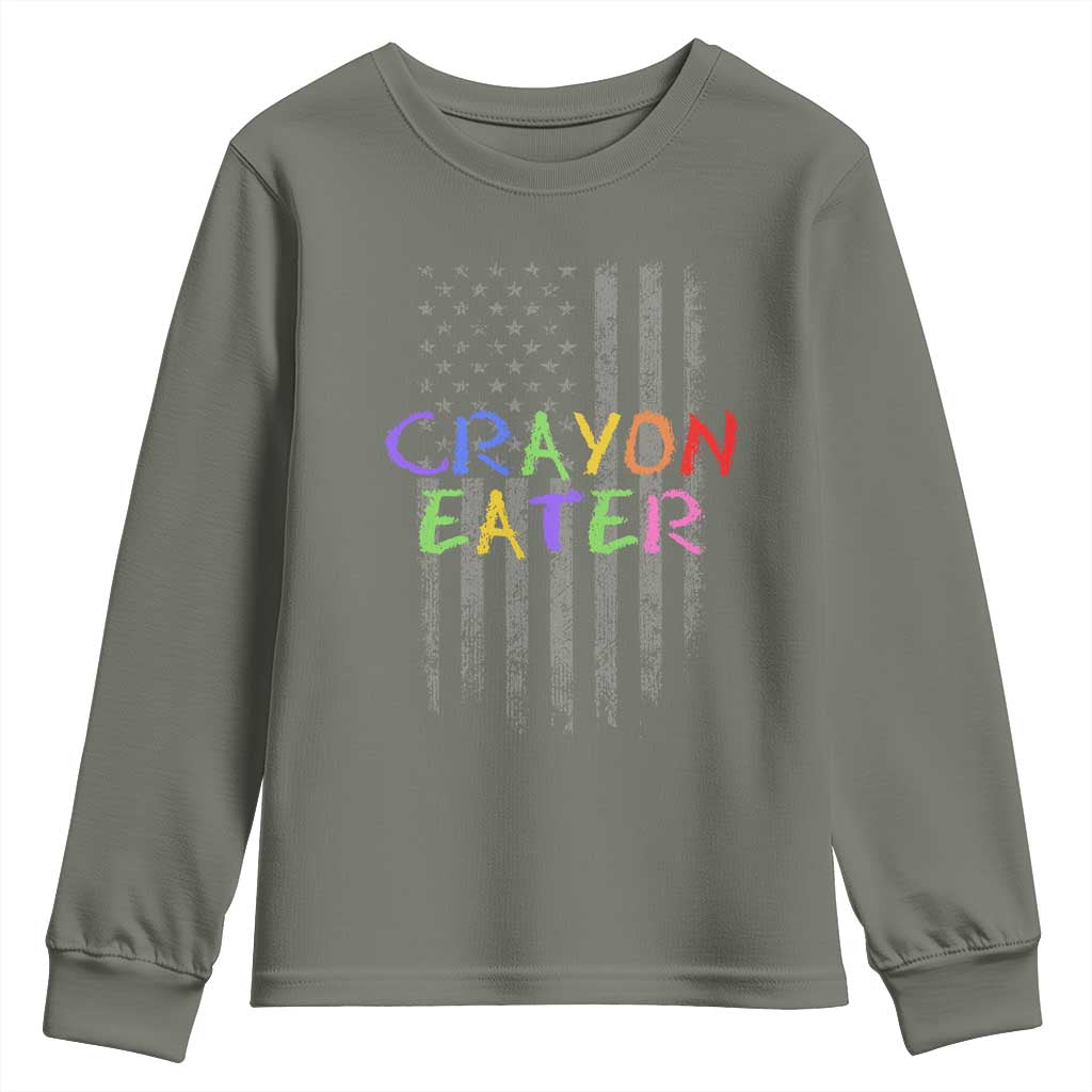Funny Marine Military Veteran Youth Sweatshirt Crayon Eater American Flag - Wonder Print Shop