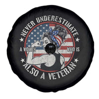Never Underestimate A Women Who Is Also A Veteran Spare Tire Cover Female Veteran - Wonder Print Shop