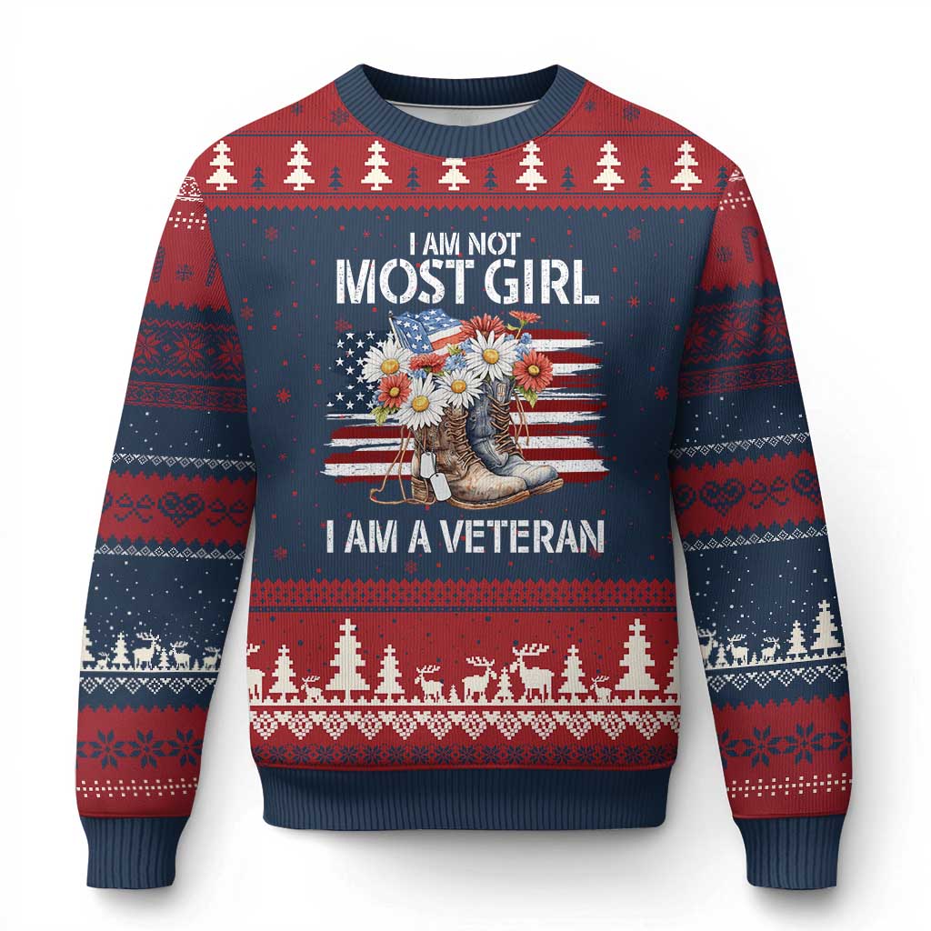 I Am Not Most Girl I Am A Veteran Ugly Christmas Sweater Female Veteran Combat Boots - Wonder Print Shop