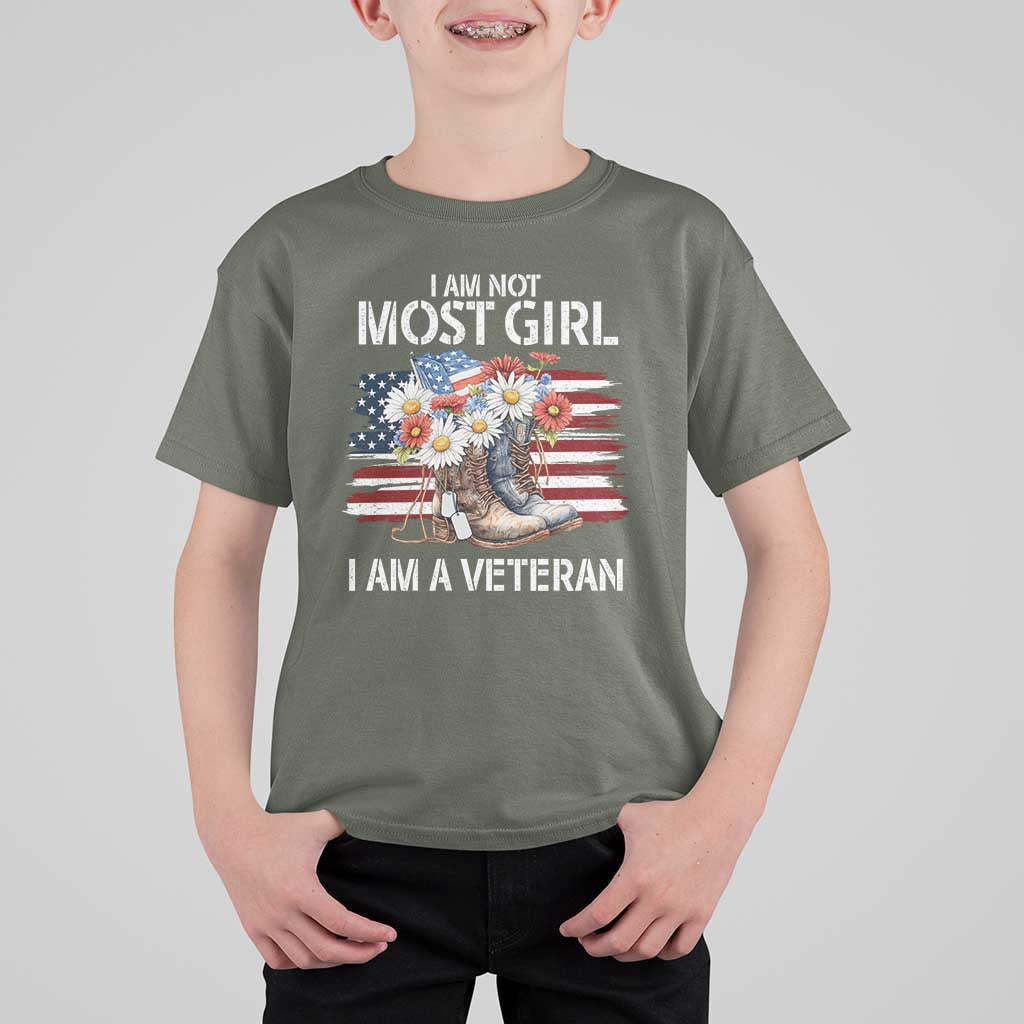 I Am Not Most Girl I Am A Veteran T Shirt For Kid Female Veteran Combat Boots - Wonder Print Shop