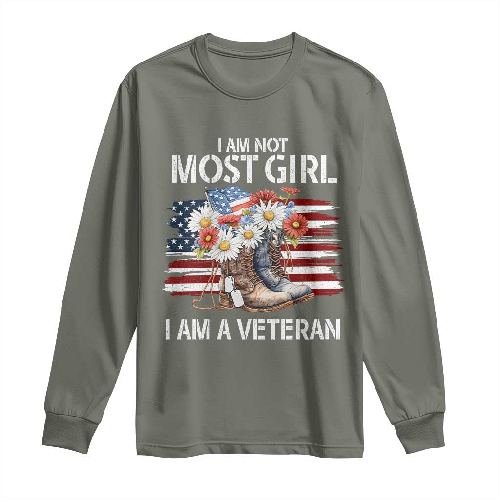 I Am Not Most Girl I Am A Veteran Long Sleeve Shirt Female Veteran Combat Boots - Wonder Print Shop