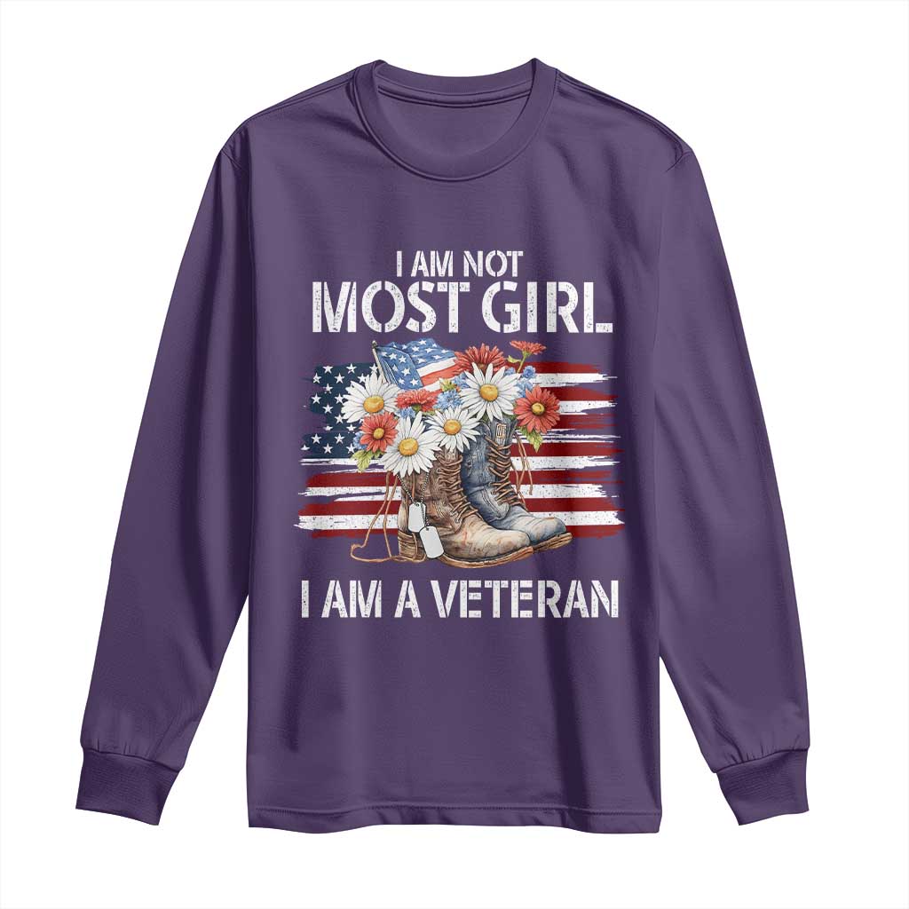 I Am Not Most Girl I Am A Veteran Long Sleeve Shirt Female Veteran Combat Boots - Wonder Print Shop