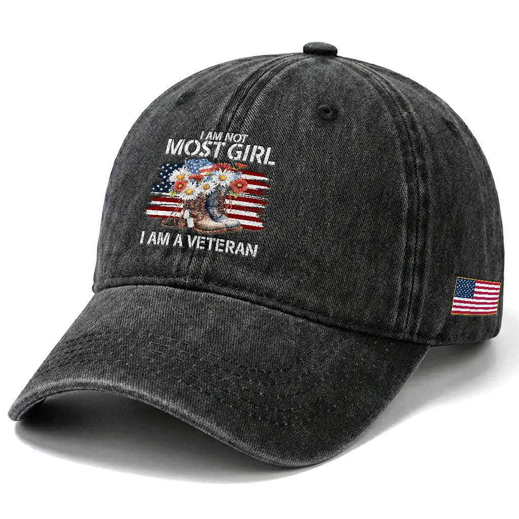 I Am Not Most Girl I Am A Veteran Washed Cotton Baseball Cap Female Veteran Combat Boots