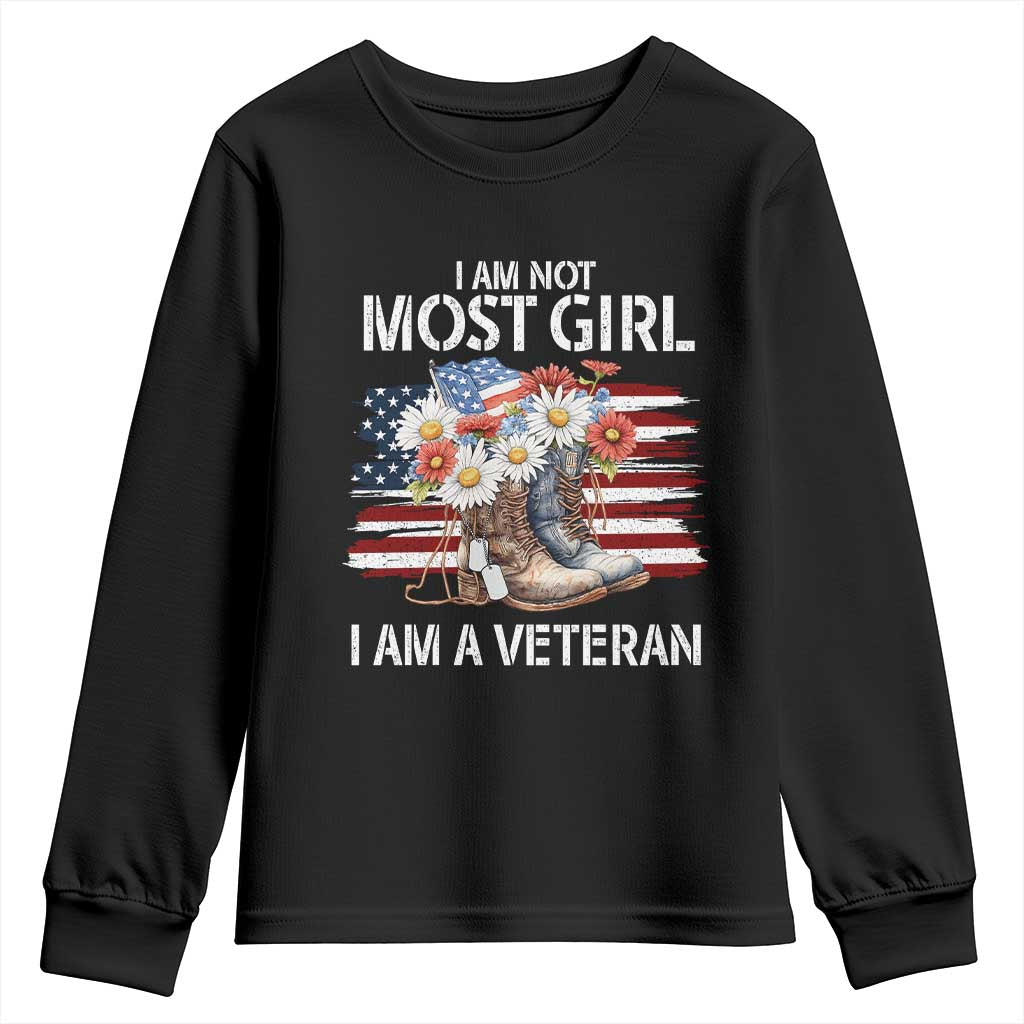 I Am Not Most Girl I Am A Veteran Youth Sweatshirt Female Veteran Combat Boots - Wonder Print Shop