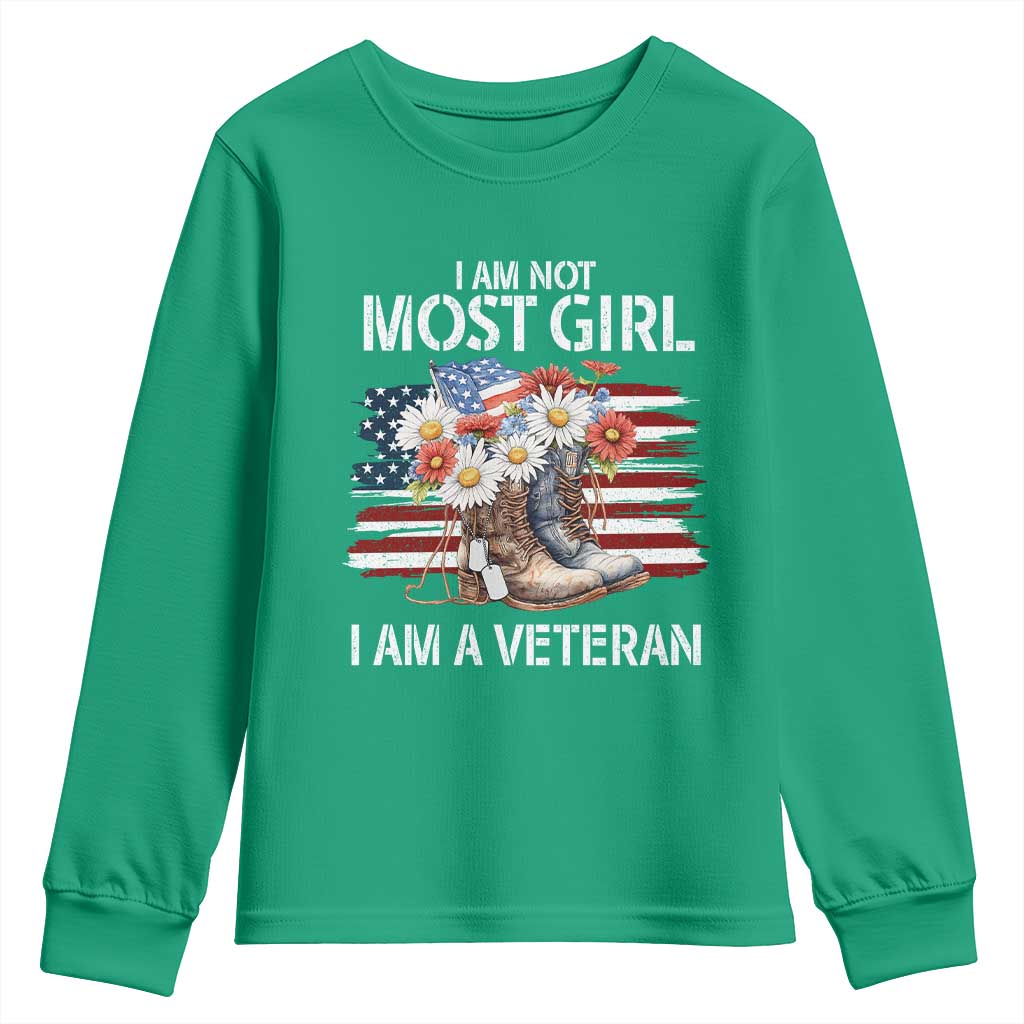 I Am Not Most Girl I Am A Veteran Youth Sweatshirt Female Veteran Combat Boots - Wonder Print Shop