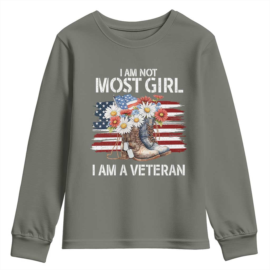 I Am Not Most Girl I Am A Veteran Youth Sweatshirt Female Veteran Combat Boots - Wonder Print Shop