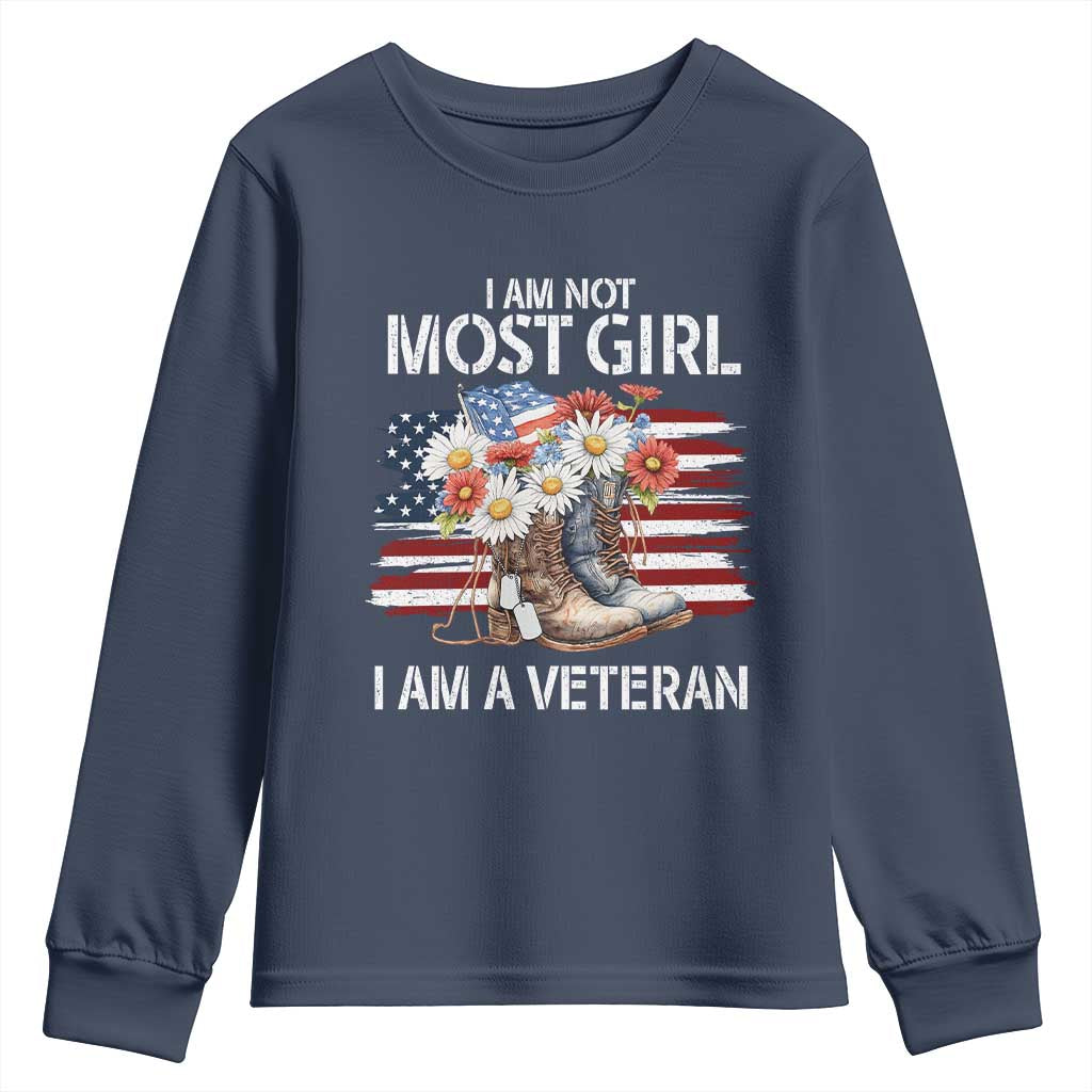 I Am Not Most Girl I Am A Veteran Youth Sweatshirt Female Veteran Combat Boots - Wonder Print Shop
