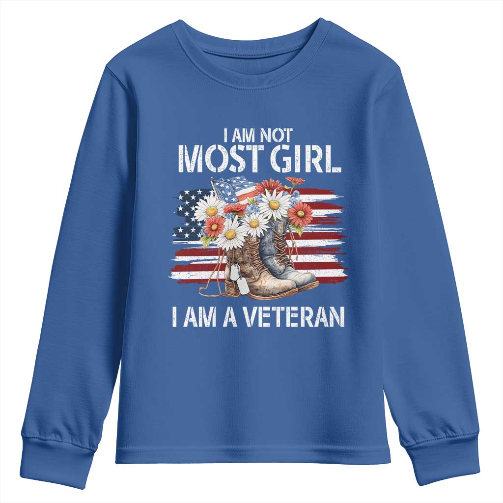 I Am Not Most Girl I Am A Veteran Youth Sweatshirt Female Veteran Combat Boots - Wonder Print Shop