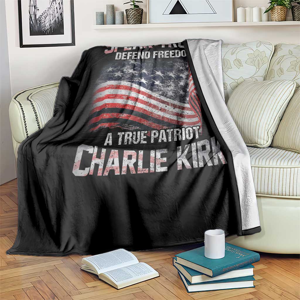Speak Truth Defend Freedom A True Patriot Charlie Kirk Throw Blanket Vintage American Flag - Wonder Print Shop