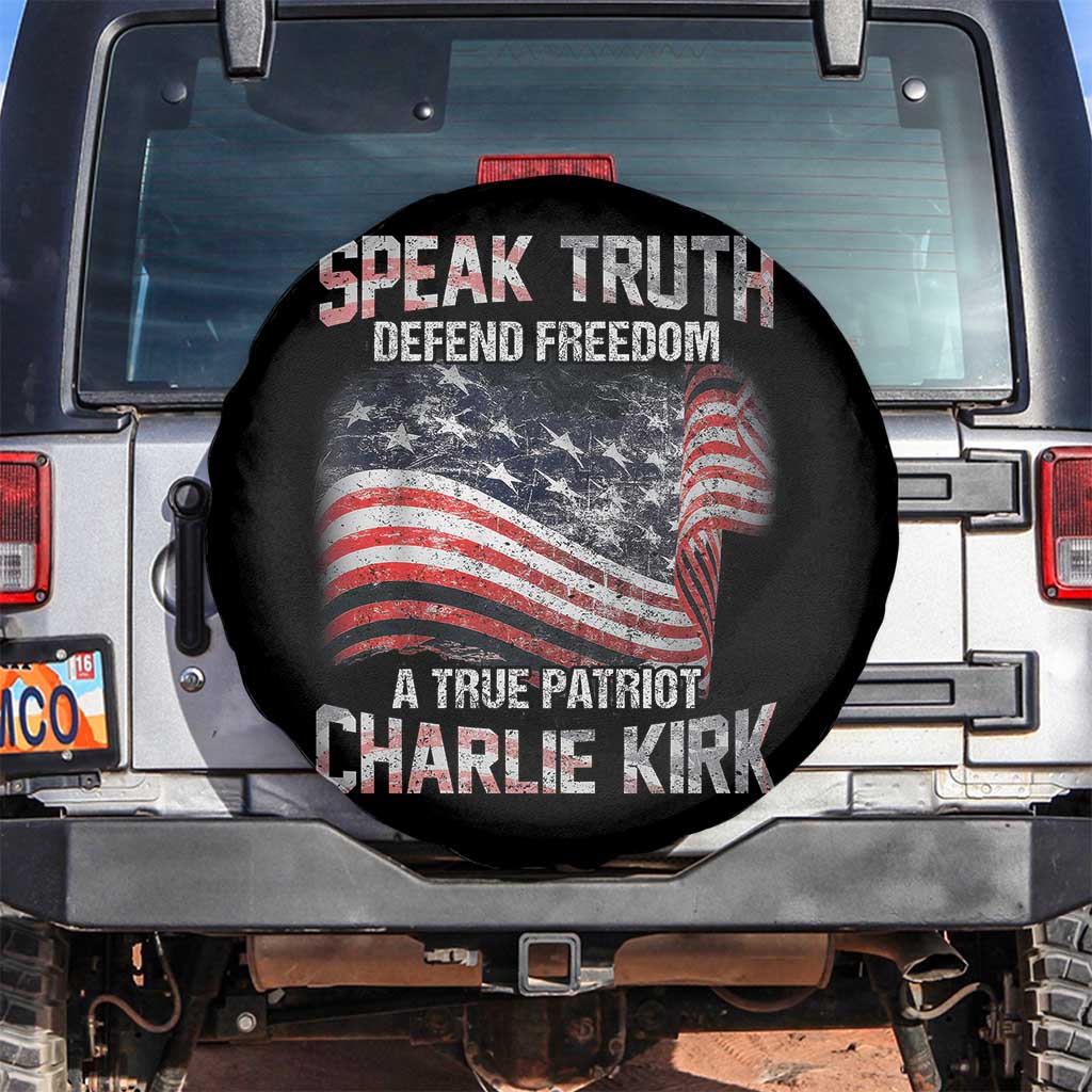 Speak Truth Defend Freedom A True Patriot Charlie Kirk Spare Tire Cover Vintage American Flag - Wonder Print Shop