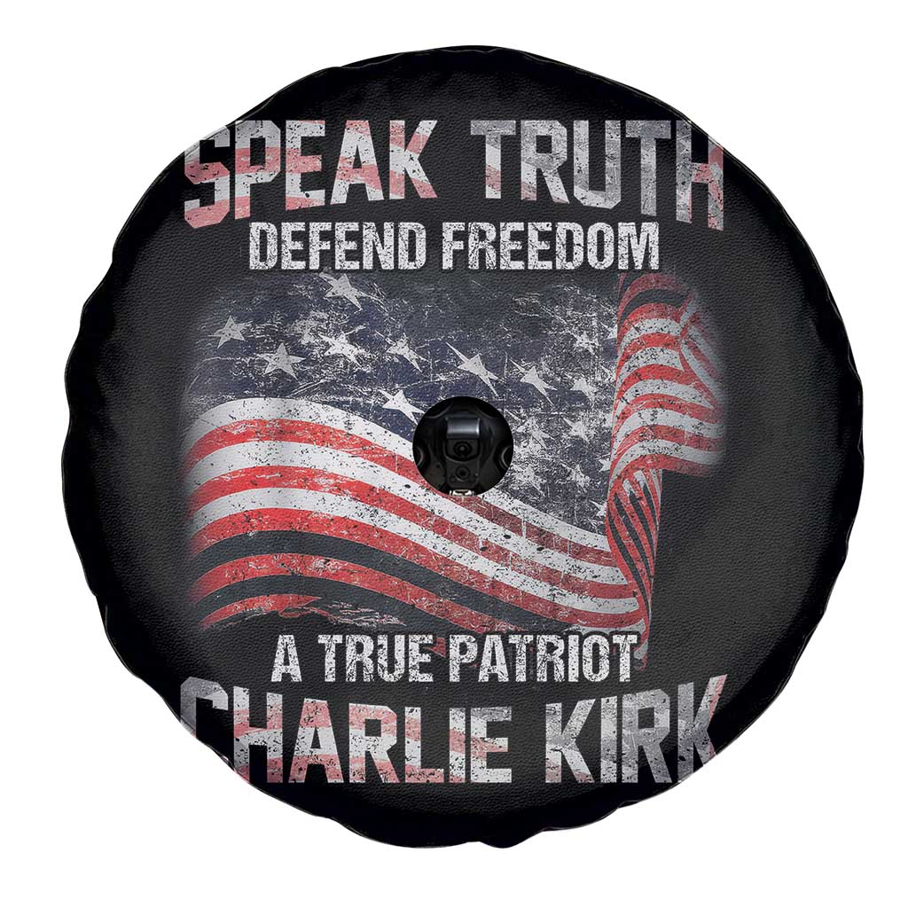 Speak Truth Defend Freedom A True Patriot Charlie Kirk Spare Tire Cover Vintage American Flag - Wonder Print Shop
