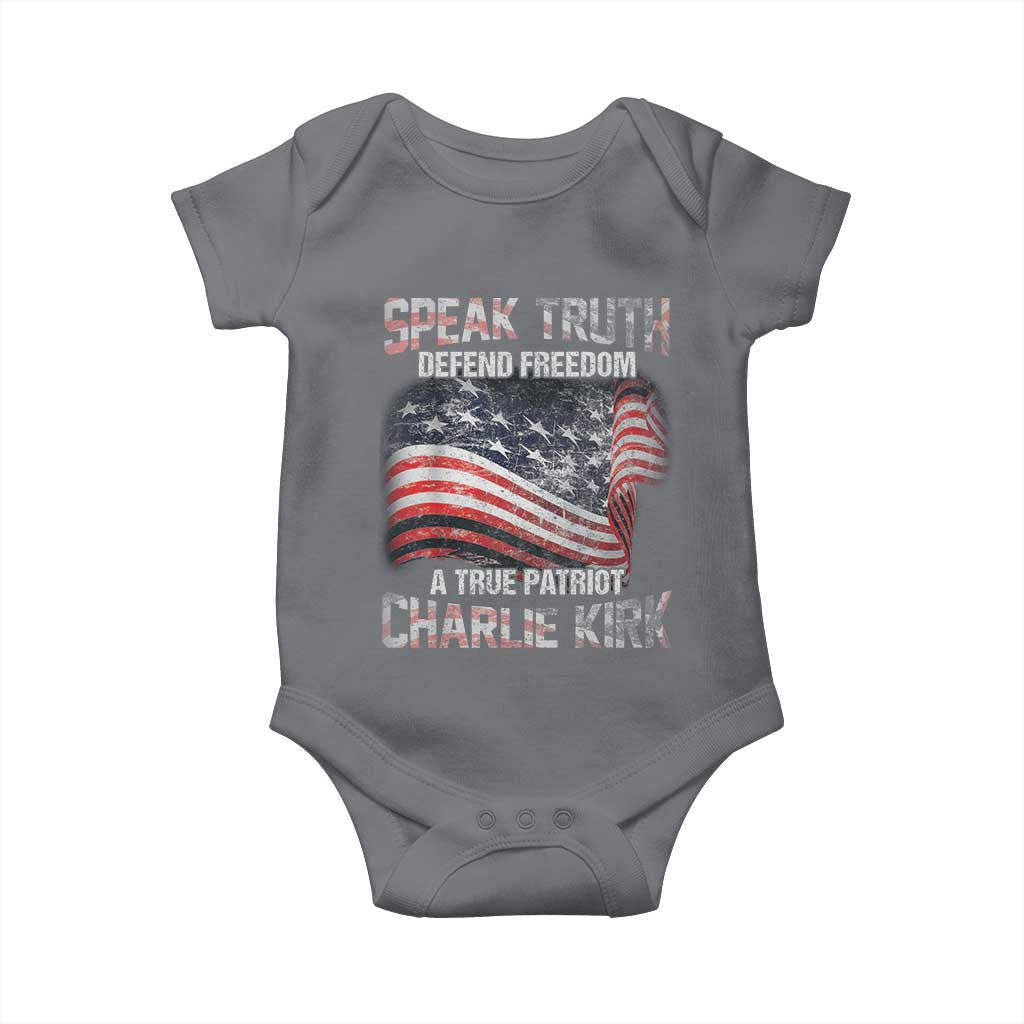Speak Truth Defend Freedom A True Patriot Charlie Kirk Baby Onesie Vintage American Flag - Wonder Print Shop