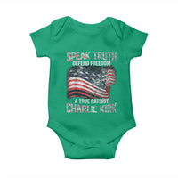 Speak Truth Defend Freedom A True Patriot Charlie Kirk Baby Onesie Vintage American Flag - Wonder Print Shop