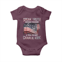 Speak Truth Defend Freedom A True Patriot Charlie Kirk Baby Onesie Vintage American Flag - Wonder Print Shop