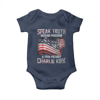 Speak Truth Defend Freedom A True Patriot Charlie Kirk Baby Onesie Vintage American Flag - Wonder Print Shop