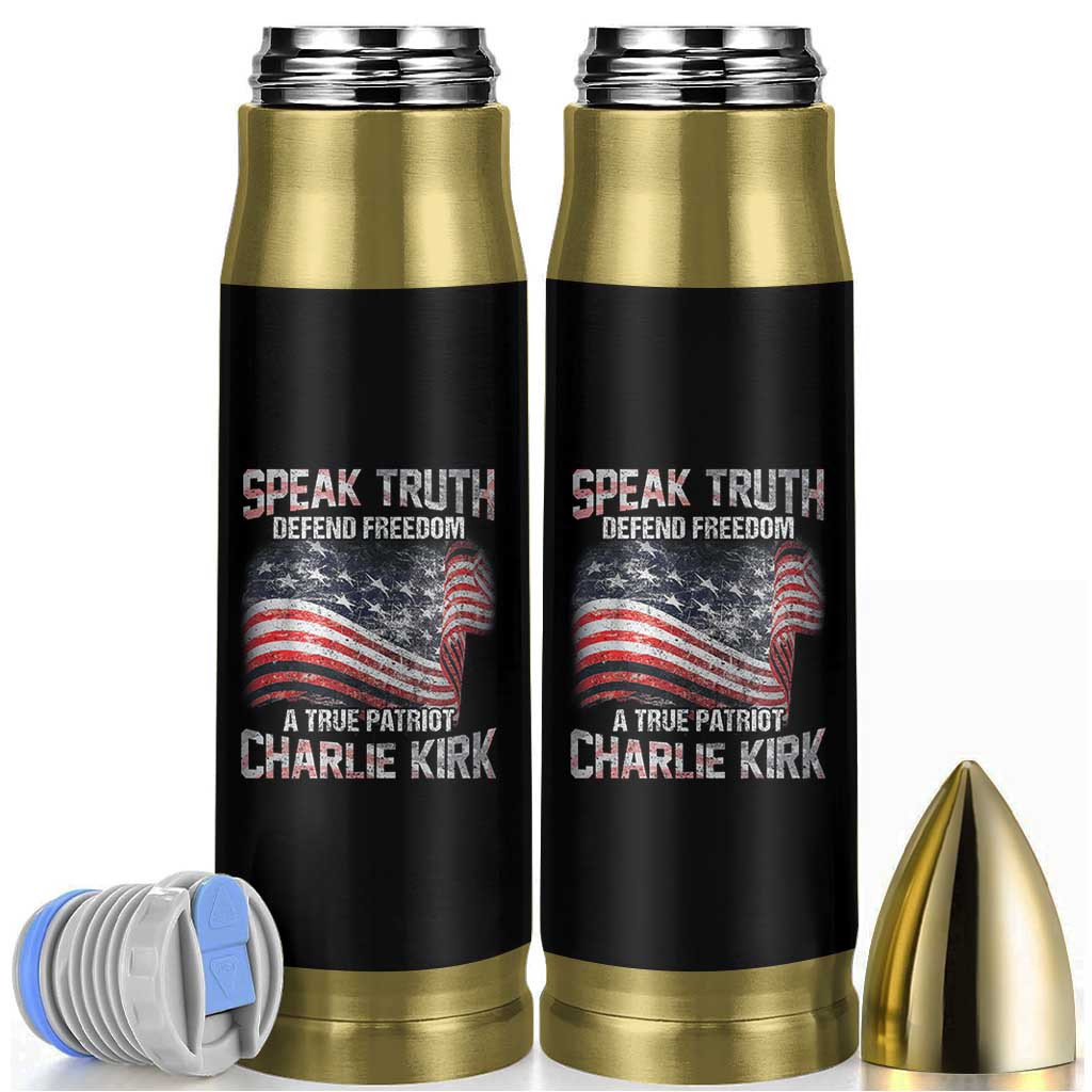 Speak Truth Defend Freedom A True Patriot Charlie Kirk Bullet Tumbler Vintage American Flag - Wonder Print Shop