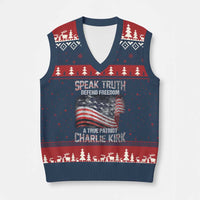 Speak Truth Defend Freedom A True Patriot Charlie Kirk V-Neck Knit Sweater Vest Vintage American Flag - Wonder Print Shop