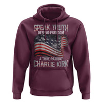 Speak Truth Defend Freedom A True Patriot Charlie Kirk Hoodie Vintage American Flag - Wonder Print Shop