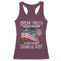 Speak Truth Defend Freedom A True Patriot Charlie Kirk Racerback Tank Top Vintage American Flag - Wonder Print Shop