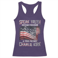 Speak Truth Defend Freedom A True Patriot Charlie Kirk Racerback Tank Top Vintage American Flag - Wonder Print Shop