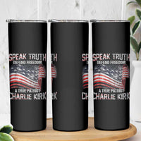 Speak Truth Defend Freedom A True Patriot Charlie Kirk Skinny Tumbler Vintage American Flag - Wonder Print Shop