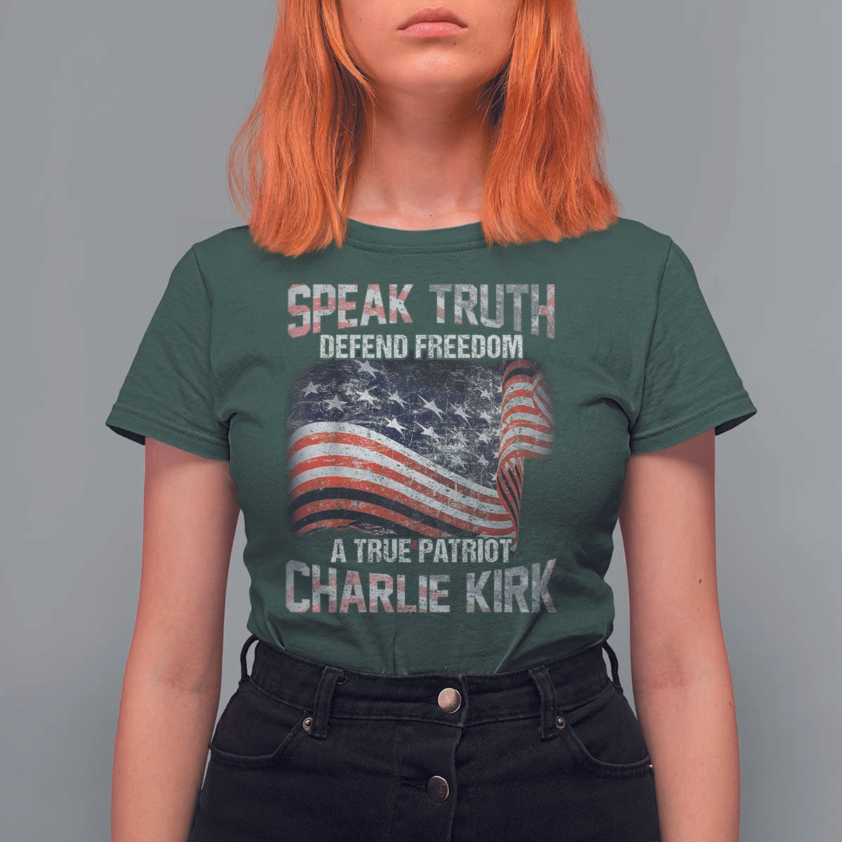 Speak Truth Defend Freedom A True Patriot Charlie Kirk T Shirt For Women Vintage American Flag - Wonder Print Shop