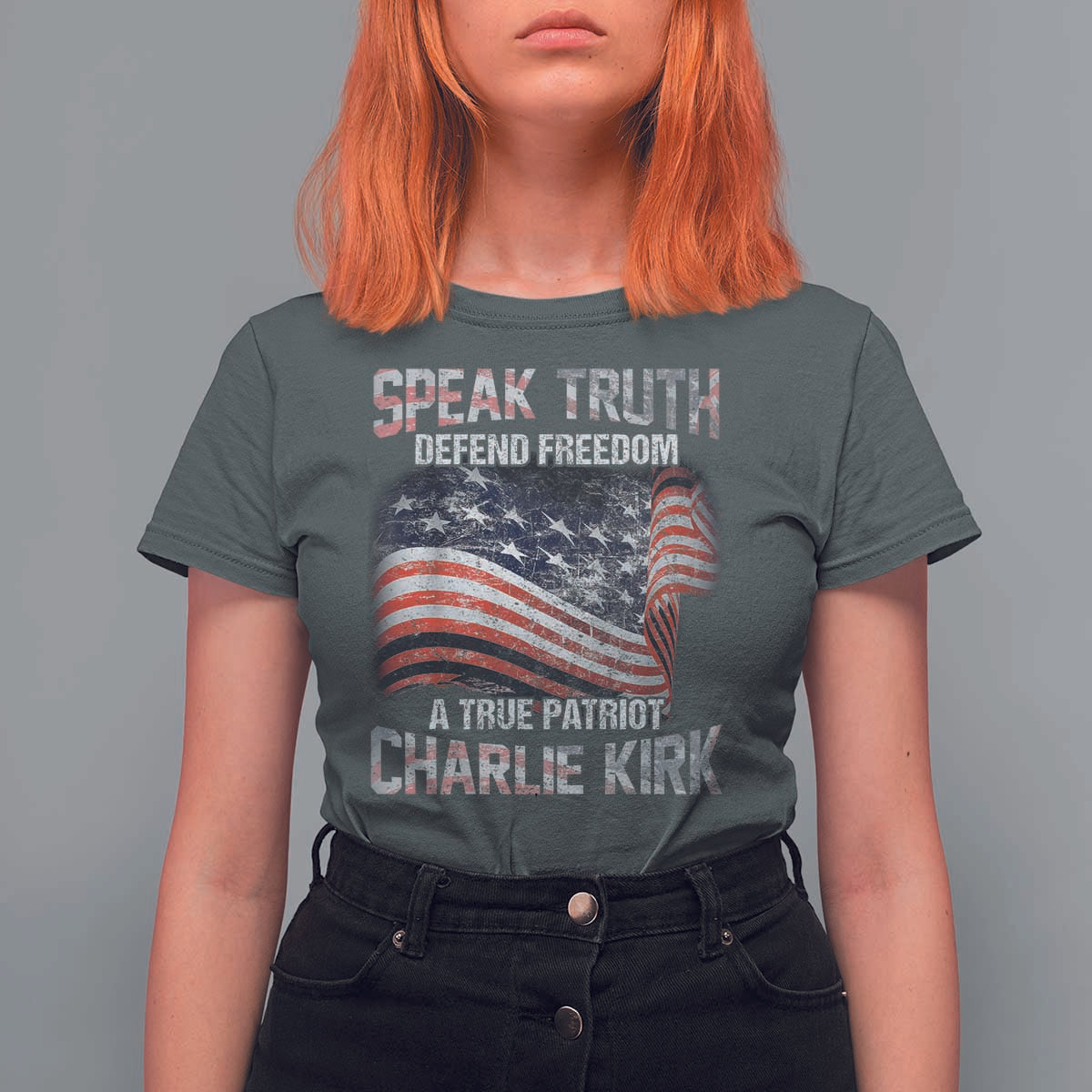 Speak Truth Defend Freedom A True Patriot Charlie Kirk T Shirt For Women Vintage American Flag - Wonder Print Shop