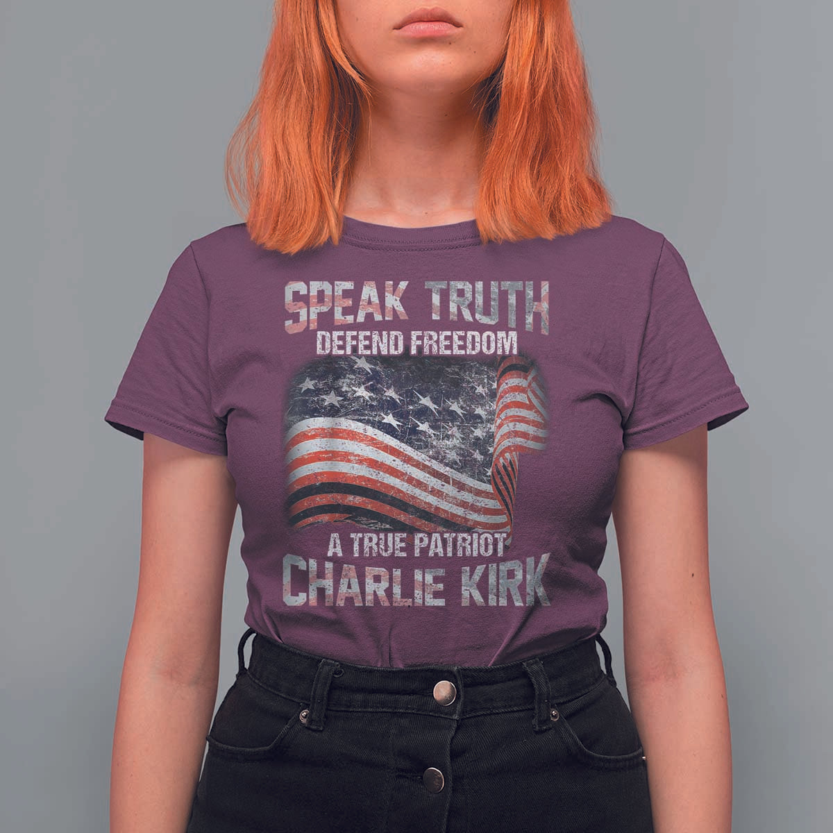 Speak Truth Defend Freedom A True Patriot Charlie Kirk T Shirt For Women Vintage American Flag - Wonder Print Shop