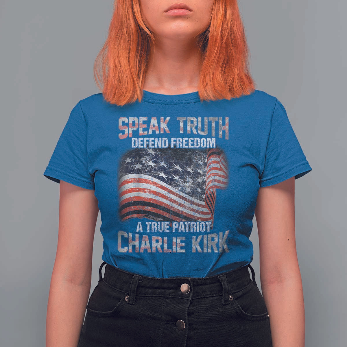 Speak Truth Defend Freedom A True Patriot Charlie Kirk T Shirt For Women Vintage American Flag - Wonder Print Shop