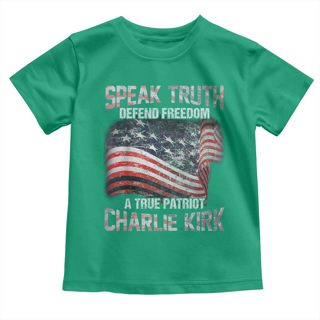 Speak Truth Defend Freedom A True Patriot Charlie Kirk Toddler T Shirt Vintage American Flag - Wonder Print Shop