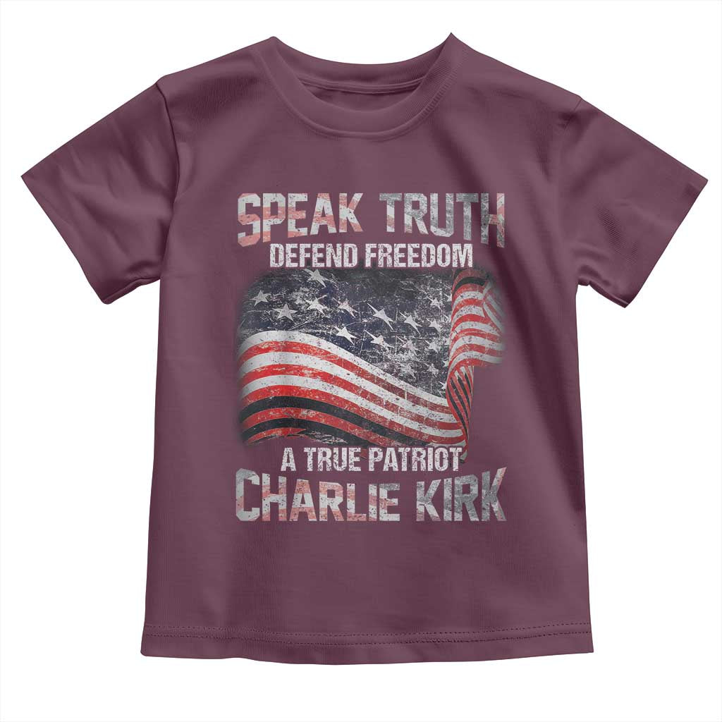 Speak Truth Defend Freedom A True Patriot Charlie Kirk Toddler T Shirt Vintage American Flag - Wonder Print Shop