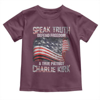 Speak Truth Defend Freedom A True Patriot Charlie Kirk Toddler T Shirt Vintage American Flag - Wonder Print Shop