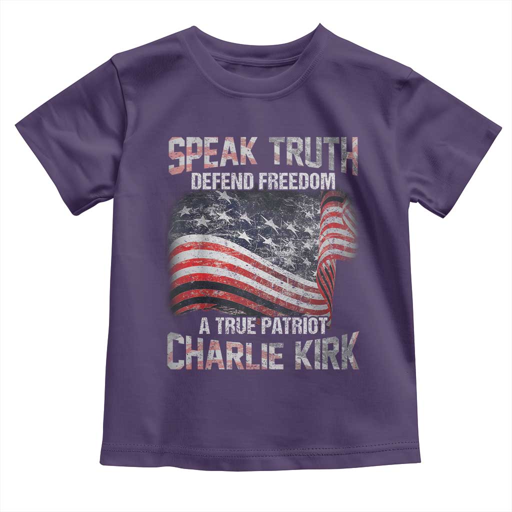 Speak Truth Defend Freedom A True Patriot Charlie Kirk Toddler T Shirt Vintage American Flag - Wonder Print Shop