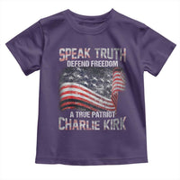 Speak Truth Defend Freedom A True Patriot Charlie Kirk Toddler T Shirt Vintage American Flag - Wonder Print Shop