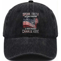 Speak Truth Defend Freedom A True Patriot Charlie Kirk Washed Cotton Baseball Cap Vintage American Flag