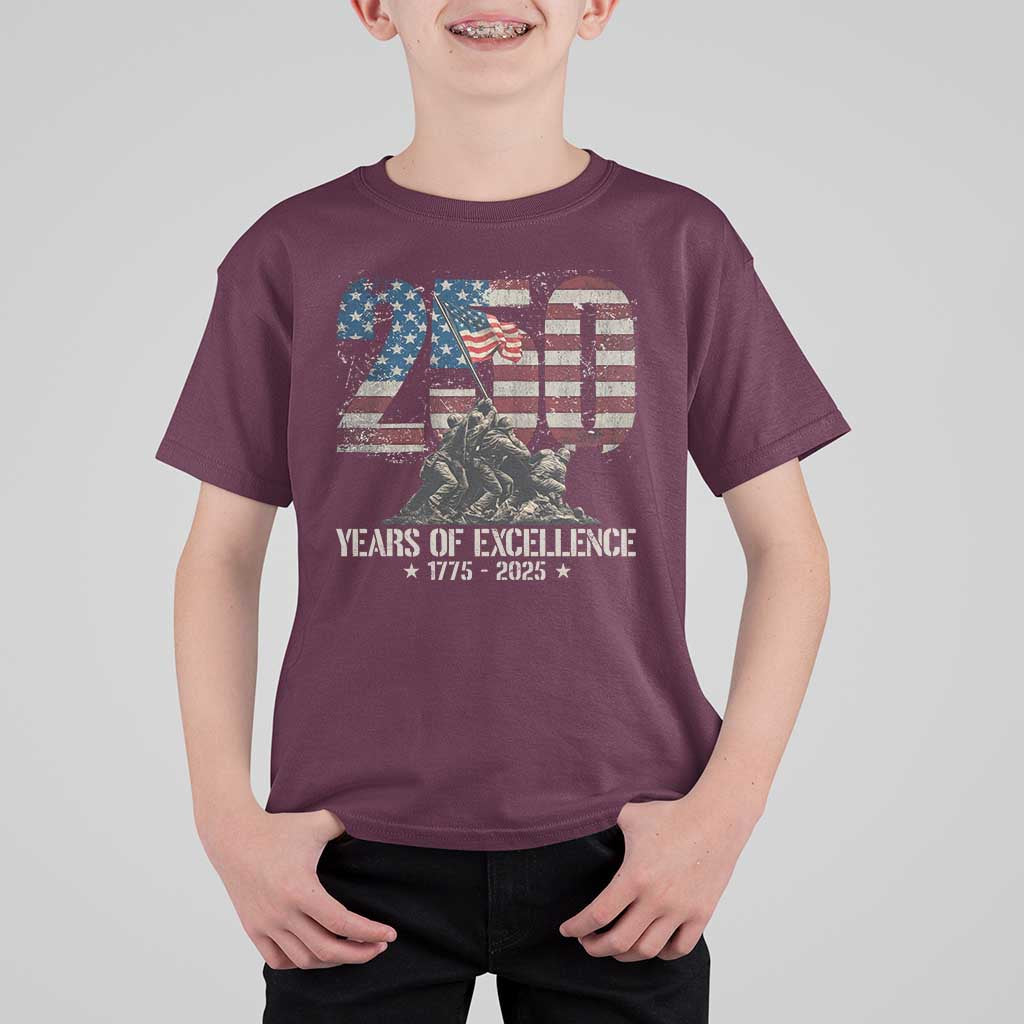 250 Years Of Excellence T Shirt For Kid 250th US Military Birthday Iwo Jima - Wonder Print Shop