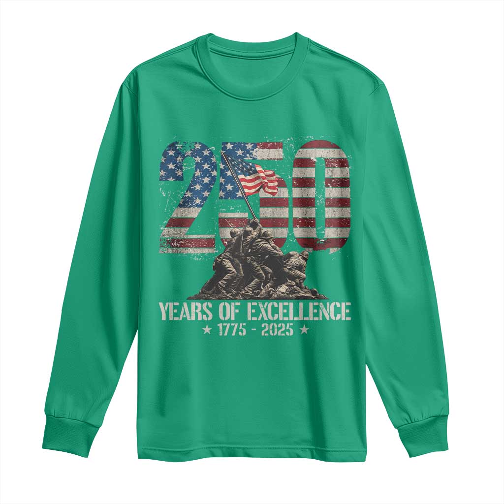 250 Years Of Excellence Long Sleeve Shirt 250th US Military Birthday Iwo Jima - Wonder Print Shop