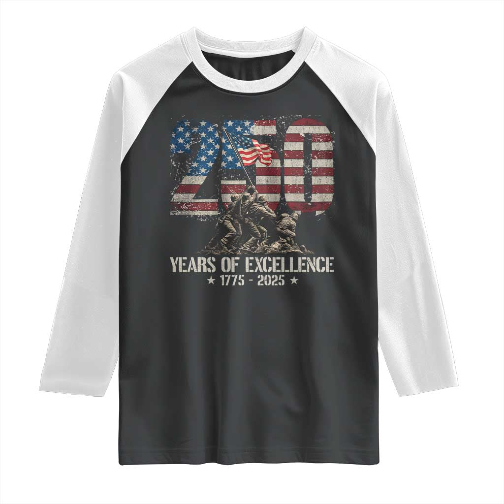 250 Years Of Excellence Raglan Shirt 250th US Military Birthday Iwo Jima - Wonder Print Shop
