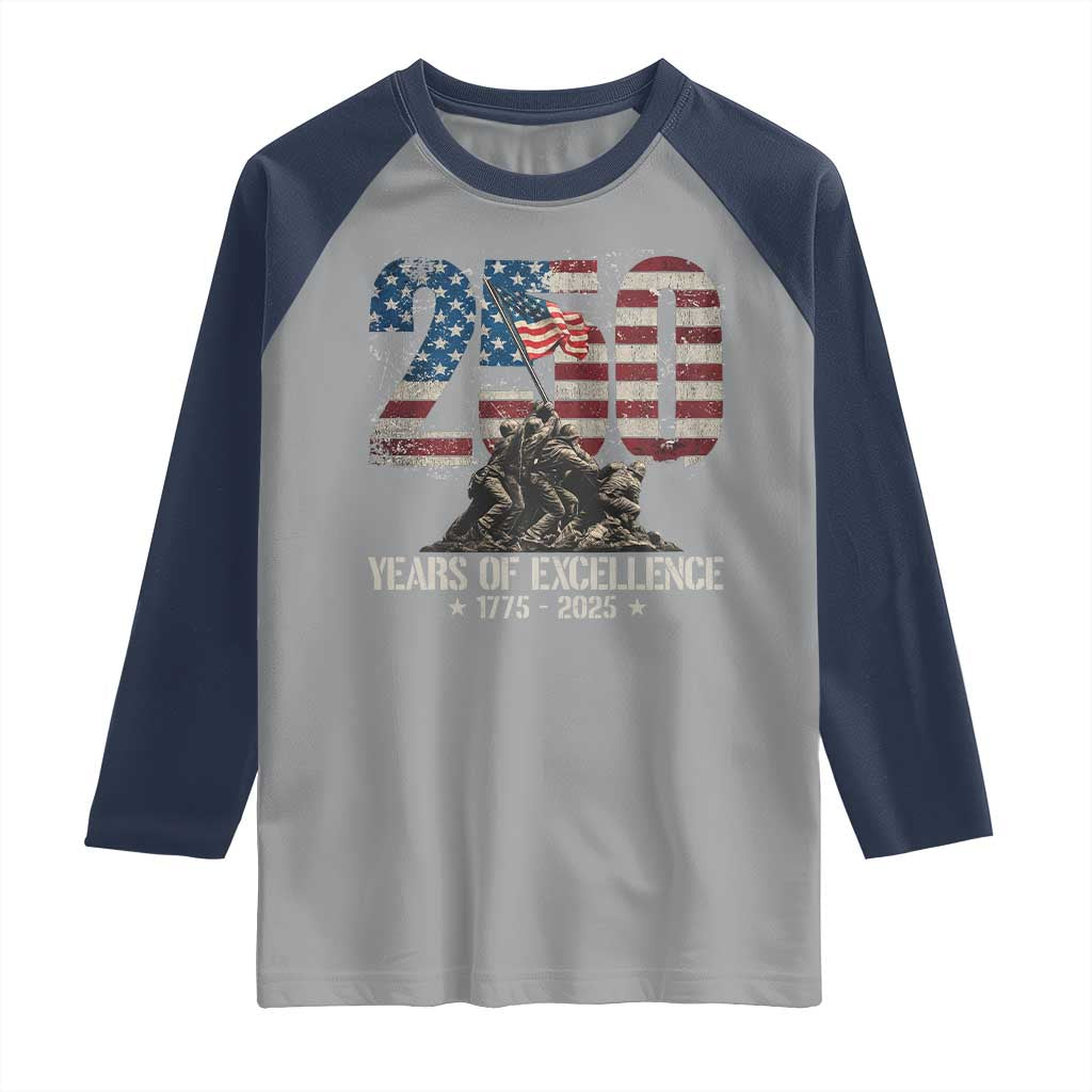 250 Years Of Excellence Raglan Shirt 250th US Military Birthday Iwo Jima - Wonder Print Shop