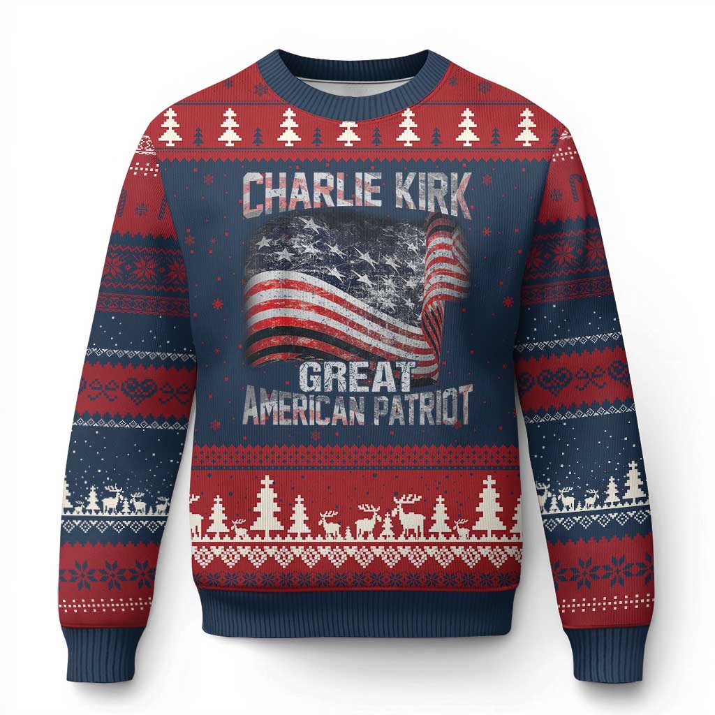 Charlie Kirk Ugly Christmas Sweater Great American Patriot American Flag - Wonder Print Shop