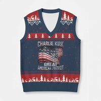 Charlie Kirk V-Neck Knit Sweater Vest Great American Patriot American Flag - Wonder Print Shop