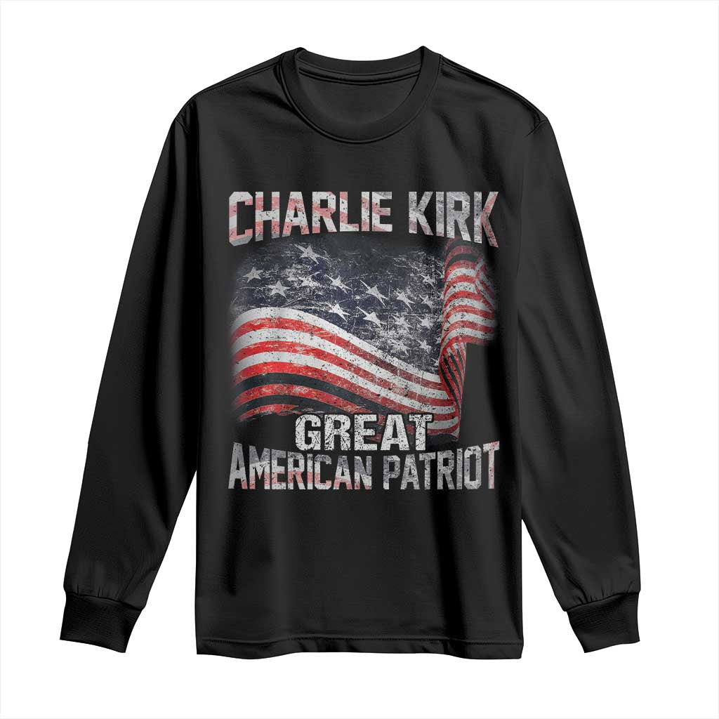 Charlie Kirk Long Sleeve Shirt Great American Patriot American Flag - Wonder Print Shop