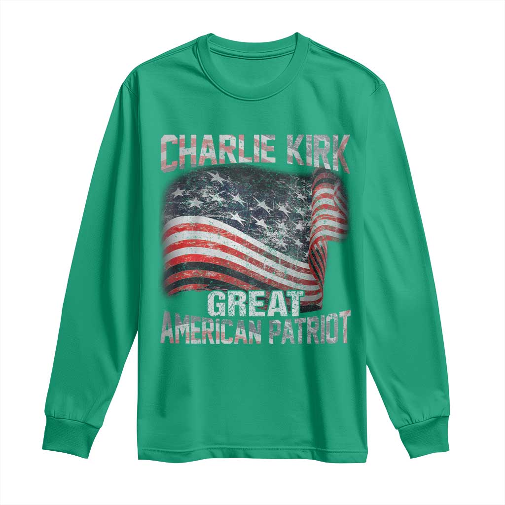Charlie Kirk Long Sleeve Shirt Great American Patriot American Flag - Wonder Print Shop
